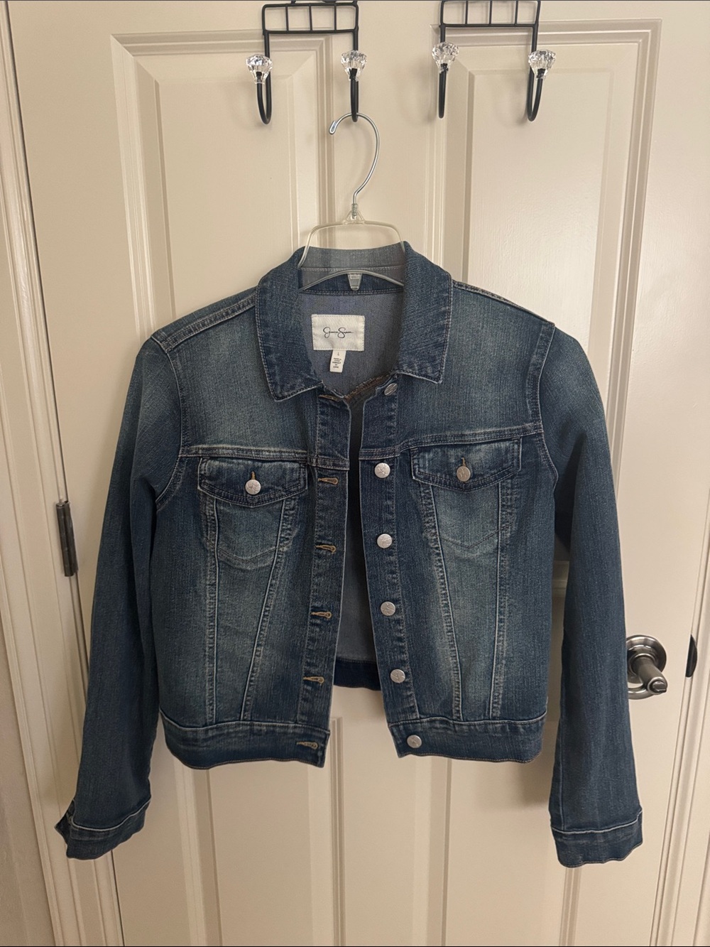 Jessica Simpson Women’s Classic Dark Wash Denim Jacket Size L EUC